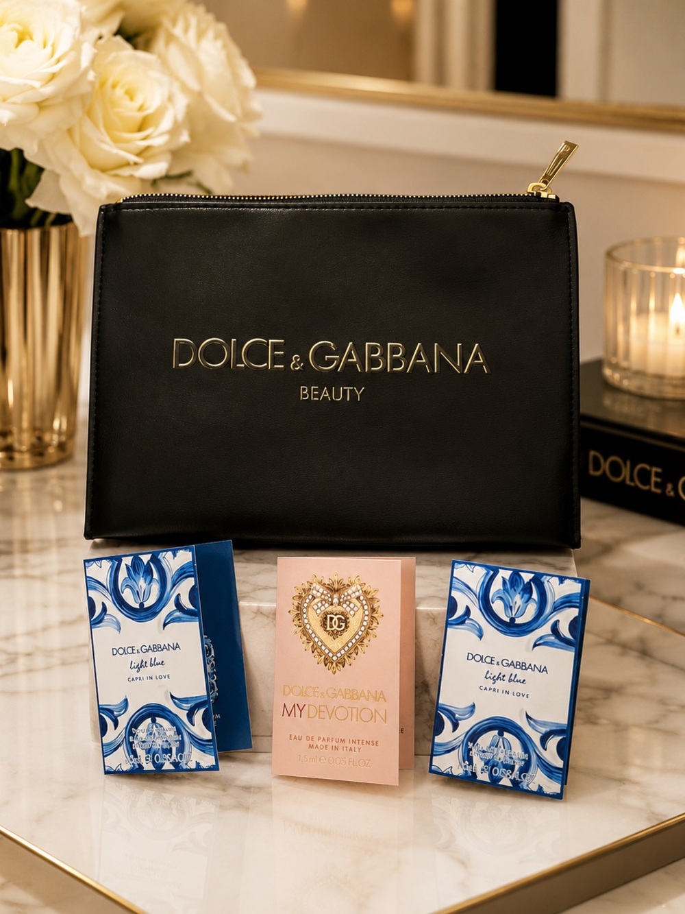 Dolce & Gabbana Beauty Black Logo Cosmetic Pouch and Samples